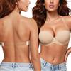 YANDW Reggiseno Senza Spalline con Fascia Posteriore Trasparente e Spalline Invisibili, Push-up, Imbottito, con Ferretto, Schiena Scoperta, Beige, 5D