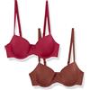 Amazon Essentials Reggiseni a Mezza Coppa Imbottiti con Ferretto, in Microfibra Ultra Morbida Donna, Confezione da 2, Cioccolato/Rosso, 4E