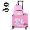 SOARS Set di Valigia Cavalcabile 18'' + Zaino 12'' per Bambini 2 Pezzi, Bagagli 2-in-1 di con Maniglia Telescopica e 4 Ruote, Trolley Bagaglio a Mano e Zaino per Bambini (Rosa Unicorno)