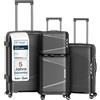 4FLY Set di valigie da viaggio leggere e rigide - Trolley con serratura TSA, doppie ruote, manico telescopico in alluminio e doppia cerniera, beauty case, bagaglio a mano e bagaglio da stiva, grigio