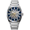 Fossil Orologio Everett da uomo, Movimento automatico a tre lancette con cinturino in acciaio inossidabile o in pelle, 42 mm, Tono argento e blu scuro