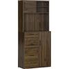 DecHome - Credenza Cucina Alta Moderna Mobile 3 Ante 3 Cassetti 2 Ripiani 80x40x178 Noce