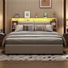 KeepGoon Letto imbottito 140 x 200 cm, letto matrimoniale con cassetta, testiera con triplo vano portaoggetti e contenitore pieghevole, con rete a doghe, PU, bianco