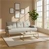 DecHome - Divano Letto 3 Posti Reclinabile con 2 Braccioli e Tavolino a Ribalta Effetto Lino 181x77x72 cm colore Grigio Chiaro