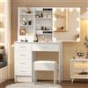 Teousev Toeletta da Trucco con Specchio Scorrevole e Sgabello, Scrivania Make Up Ampia con Luci Dimmerabili, 6 Cassetti e 6 Ripiani, 36×80×133 cm, Bianco, J72807