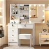 Teousev Toeletta da Trucco con Specchio Scorrevole e Sgabello, Scrivania Make Up Ampia con Luci Dimmerabili, Postazione Trucco con 6 Cassetti e 6 Ripiani, 36×80×131 cm, Bianco, J62305