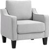 HOMCOM Poltrona Moderna da Salotto, Poltroncina da Camera in Tessuto con Braccioli, Imbottitura Spessa e Molle Insacchettate, per Casa, Ufficio e Studio, 77x77x86 cm, Grigio Chiaro