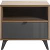 AVANTI TRENDSTORE Contandone - Comodino in legno laminato di colore marrone noce lucido e grigio con un cassetto e un scomparto aperto. Fa parte della serie dei mobili Contandone. Dimensioni LAP: 60x55x40 cm