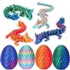 DOLYUU Uovo di drago stampato 3D - Set di 4 uova di drago 3D a sorpresa 7 cm con drago 12,7 cm, giocattolo misterioso drago mobile per la casa
