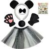 DLUKENY Panda Costumi Cosplay Panda Orecchie Fascia Coda Adesivi Viso Tutu Gonna Costumi Animali Accessori Kit 4/6 Pezzi