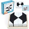 FINELYCR Blocco di Legno Puzzle, Tangram Puzzle in Bianco e Nero, 16 Blocchi Geometrico Forma Puzzle, Promuove L'immaginazione Spaziale e il Pensiero Logico, per Ragazze e Ragazzi