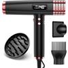 MESCOMB Asciugacapelli Ionico con Diffusore, Motore Brushless 110.000 Giri/min, Doppio Voltaggio 100-240V, 1875W Asciugatura Rapida, Display LED, 4 Temperature，Diffusore Magnetico e Ugello Inclusi