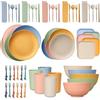 CSYY Set di 62 stoviglie in plastica per 5 persone, riutilizzabili piatti e ciotole da campeggio, set di cene da picnic infrangibili, piatti per barbecue colorati, tazze, ciotole, posate