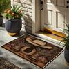 Generic Zerbino con cowboy occidentale, rustico marrone, ferro di cavallo e cappello per esterni/interni, decorazione per ingresso, antiscivolo, impermeabile, antipolvere, facile da pulire, 73 x 43 cm