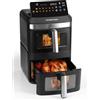 GOURMETmaxx FryUp XL - Friggitrice ad aria calda a doppia camera verticale con finestra - 12 l | Airfryer con display touch LED multicolore da 9,6 pollici e 12 programmi | Friggitrice ad aria calda a