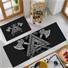 MLSOWM Set di 2 Tappetini da Cucina Ascia Vichinga Antiscivolo, Set di Tappetini da Cucina Mitologia Vichinga Lavabili per Lavanderia, Corridoio, Sala da Pranzo e Ingresso 40x60cm+40x120cm, Nero