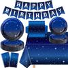 Inspireyee 123 pezzi spazio galassia festa forniture notte stellata set stoviglie spazio buon compleanno piatto tovaglioli tovaglia galassia pianeta tema festa di compleanno striscione serve 40