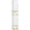 kleankin Colonna Bagno con 2 Armadietti e Ripiano in MDF e Acciaio, 30x30x170.7cm, Bianco e Oro|Aosom