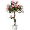 Outsunny Pianta Finta di Rosa da 21 Fiori con Vaso Riempito in Cemento e Muschio, Pianta Artificiale Anti-UV in Plastica e Tessuto, Ø18x90 cm, Rosa