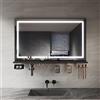 SIRHONA Specchio da Bagno 100x60cm con Mensola di Appoggio, Specchio Anti-appannamento con Illuminazione, Regolabile in Intensità e 3 Colori, Cassetto per il Trucco, Piccolo Supporto, Memoria, CRI＞90