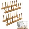 TSKDKIT 2 Pezzi Scolapiatti Legno Bambu, Supporti per Piatti in Bambù Portapiatti per Armadietti, Piatti Da Cucina e Da Cucina per Piatti, Ciotole, Tazze, Coperchi per Pentole, Taglieri, Libri