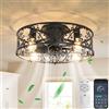 Ganeed Ventilatore da soffitto con Gabbia e Luci Stile Industriale Fattoria Illuminazione da Soffitto 51cm Basso Profilo Lampada da Soffitto Montaggio a Filo E27 con Telecomando Nero 4 Luci