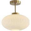 KCO Lighting Plafoniera 30cm Vetro Rigato Latte Oro Spazzolato Mid-Century | Lampadina LED non inclusa, attacco E27, montaggio semi-incasso, grande, ideale per ingresso, bagno, corridoio