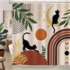 hometrixx Tenda Doccia Boho 180x200 cm Poliestere Impermeabile Metà Secolo Astratto Nero Gatto Verde Foglia Sole Luna Tenda Vasca da Bagno con 12 Ganci Lavabile in Lavatrice per Casa Hotel