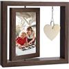 DFGBAPKBL Girevole Cornici Cornice girevole in legno Portafoto bifacciale con ciondolo a cuore for foto autoportante da tavolo(Brown)