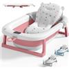 JUPPLIES Vaschetta Bagnetto Neonato Pieghevole con Cuscino Ergonomico e Termometro Digitale - Vasca Bagnetto Neonato Salvaspazio Antiscivolo - Facile da Riporre (Rosa, Senza Supporto)