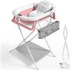 JUPPLIES Vaschetta Bagnetto Neonato Pieghevole con Cuscino Ergonomico e Termometro Digitale - Vasca Bagnetto Neonato Salvaspazio Antiscivolo - Facile da Riporre (Rosa, Con Supporto)
