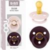 BIBS Colour Ciuccio, 6-18 mesi, confezione da 2, Petal/Plum | Tettarella rotonda | Lattice di gomma naturale | Taglia 2 | Senza BPA | Prodotto in Danimarca | Scudo anti-irritazione