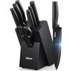 Yabano Set Coltelli da Cucina, 8 Pezzi con Ceppo e Affilacoltelli Integrato, Coltelli da Cucina in Acciaio Inossidabile Neri e Affilati, Antiruggine e Lavabili in Lavastoviglie, Manico Ergonomico