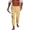 NANAMEEI Pantaloni Estivi da Uomo, in Lino, Lunghi, in Cotone, Slim Fit, con Tasche, Elastico in Vita, Beige, XXL