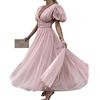 Zukmuk Donne Abito da Sera Formale V Collo/Senza Spalline Maglia Patchwork Manica Lunga/Corta Abito in Tulle per Cocktail Abito da Festa di Nozze (Rosa Corto, M)