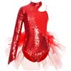 Manyakai Bambina Body Tutù Danza Balletto Ginnastica Paillette Metallico Brillante Una Spalla Asimmetrica Costume Spettacolo Anni Rosso 13-14 anni