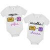 Gattablu Coppia di body neonate, gemelline, sorelline, per bimbo o bimba, Copia e incolla ctrl c e ctrl v, personalizzati con nomi! (6 mesi + 6 mesi)