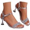 MODSGUE Sandali da donna con tacco trasparente, alla moda, con strass, estivi, da donna, con tacco a blocco, eleganti da donna, per feste, argento, 43