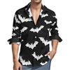 VOSERY Camicie a maniche lunghe da uomo - bianco fresco pipistrello stampa Loose Fit scollo a V button down camicie da uomo casual, Stile-34, L