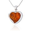 AMBEDORA Collana da Donna, Medaglione, Argento Lucidato con Nanocopertura Protettiva, Cuore D'ambra Color Cognac, Ciondolo Segreto D'argento con Catena