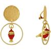Schmuck Les Poulettes LES POULETTES BIJOUX - Orecchini Clip Ottone Opaco Disco Spazzolato Anello e Uccellino Colorato - Rosso