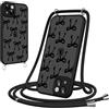 Yirlbey Cover per iPhone 14 6,1'' con Cordino, Aesthetic Fiocco Motivo Disegno Traslucida Opaca Silicone PC Case Corda con Regolabile Laccio Antiurto Protezione della Fotocamera Custodia - Nero