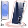 Vauki Cover con Cordino per Samsung Galaxy S25 FE,Custodia con Laccio Collana Tracolla Trasparente Silicone TPU+PC Bumper Back Antigraffio Proteggere Case Corda per Samsung S25 FE,Rosegold