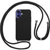 Vauki Custodia per iPhone 16 plus Cover con Cordino,Nero Silicone Antiurto TPU Morbido Case Corda Collana Necklace Regolabile Stylish con Catena Ultra Sottile Cover per iPhone 16 plus,Nero