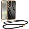 Vauki Cover con Cordino per Samsung Galaxy S25 Plus 5G, Carina Motivo Cuore Custodia con Collana, Antiurto Ultra Silicone TPU Morbida e Sottile Catena per Cellulare Case per Samsung S25+, Nero