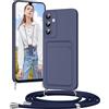 Vauki Cover per Samsung Galaxy A16 con Cordino Porta Carte, Morbido TPU Silicone Case con Laccio Tracolla, Regolabile e Rimovibile, Antiurto AntiGraffio Case per Samsung A16, Blu Scuro