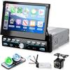 VECHTEL Schermo IPS Tattile Ripiegabile Manualmente da 7'', Autoradio 1 Din con CarPlay Android Auto Wireless, Mirror Link, Bluetooth, Radio FM, EQ, Controllo al Volante, Telecamera, USB/Tipo-C