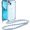 Vauki Cover con Cordino per iPhone 13 mini, Carina Motivo Cuore Custodia con Collana, Antiurto Ultra Silicone TPU Morbida e Sottile Catena per Cellulare Case per iPhone 13mini 5.4'', Blu, blue