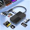 MTAKYI 8in1 Lettore di Schede SD,Lightning + Tipo-C + USB-A Lettore Schede Adattatore Hub con Slot SD/TF/MS/CF/XD e 3 porte USB2.0,lettore di schede multiplo per iPhone/Android/Windows/Linux per Fotografia