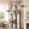 Hzuaneri Albero Tiragraffi Grande per Gatti, Torre per Gatti da Interno 213 cm con 2 Piattaforme XL, 2 Grotte, 10 Pali in Sisal, 2 Amache e Massaggiatore, per Maine Coon, Grigio Chiaro, MS21418LG